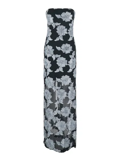 ROTATE BIRGER CHRISTENSEN MULTICOLOR LONG DRESS WITH ALL-OVER FLORAL PRINT IN TECH FABRIC STRETCH WOMAN