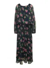 Rotate Birger Christensen Rotate Maxi Multicolor Dress With All-over Roses Print In Chiffon In Multicolor