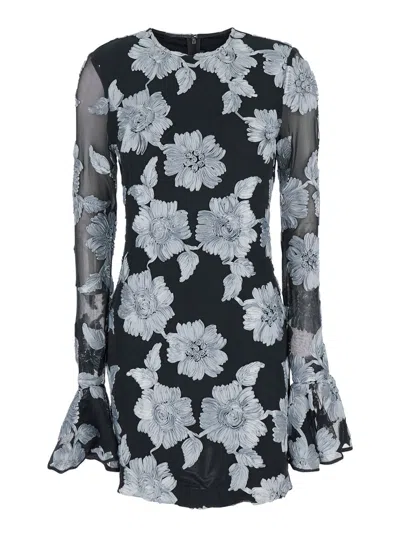 ROTATE BIRGER CHRISTENSEN FLORAL MESH LONG SLEEVE MINI DRESS