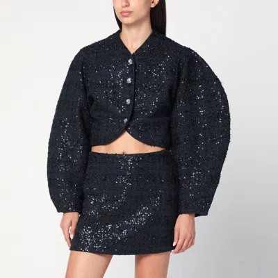 ROTATE BIRGER CHRISTENSEN ROTATE BIRGER CHRISTENSEN NAVY BLUE BOUCLÉ JACKET WITH SEQUINS