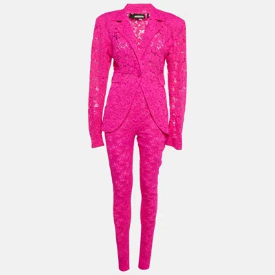 Pre-owned Rotate Birger Christensen Neon Pink Embroidered Lace Amalies Pants Suit Set S