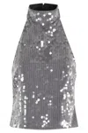 Rotate Birger Christensen Grey Halter Top With Paillettes In Gray