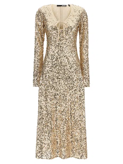Rotate Birger Christensen 'net Sequins Midi' Dress In Gold