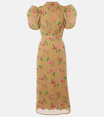 Rotate Birger Christensen Noon Floral Puff-sleeve Midi Dress In Multicoloured