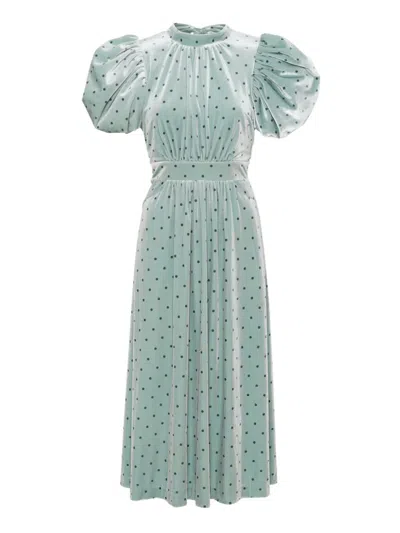 Rotate Birger Christensen Noon Puff-sleeve Polka-dot Midi Dress In Blue