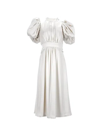 Pre-owned Rotate Birger Christensen Noon Puff-sleeved Midi Dress In Neutral