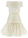 Rotate Birger Christensen Off-shoulder Gathered Minidress In Neutral