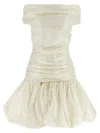 Rotate Birger Christensen Off-shoulder Gathered Minidress In Neutral
