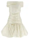 Rotate Birger Christensen Off-shoulder Gathered Minidress In Neutral