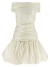 Rotate Birger Christensen Off-shoulder Gathered Minidress In Neutral
