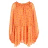 Rotate Birger Christensen Off-shoulder Floral Mini Dress In Orange Chiffon Polyester In Orange