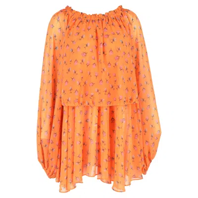 Rotate Birger Christensen Off-shoulder Floral Mini Dress In Orange Chiffon Polyester