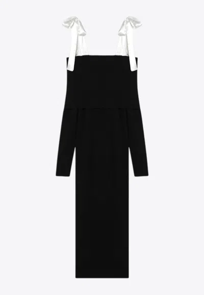 Rotate Birger Christensen Off-shoulder Knit Midi Dress In Black