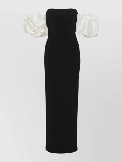 Rotate Birger Christensen Off Shoulder Maxi Dress Fitted Silhouette Slit In Black