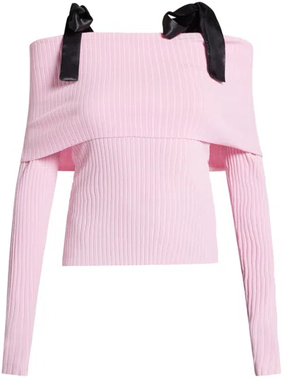 Rotate Birger Christensen Off-shoulder Strap Sweater In Pink