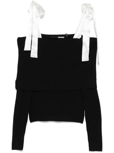 Rotate Birger Christensen Josalina Bow Knit Top Off Shoulder Strap Knit In Black