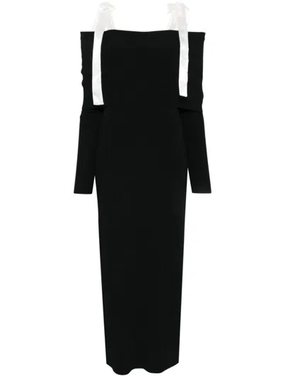 Rotate Birger Christensen Off-the-shoulder Long Dress In Black