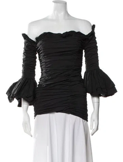Pre-owned Rotate Birger Christensen Off-the-shoulder Long Sleeve Top In Black