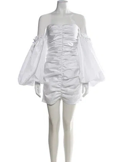 Pre-owned Rotate Birger Christensen Off-the-shoulder Mini Dress In White