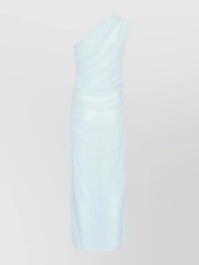 Rotate Birger Christensen One Shoulder Maxi Dress Ruched Slit In Blue