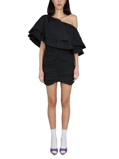 Rotate Birger Christensen One-shoulder Mini Dress With Ruffled Overlay In Black