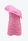 Rotate Birger Christensen Rotate Cameo Pink Sheer Stain Ruffle One Shoulder Mini Dress In Pink