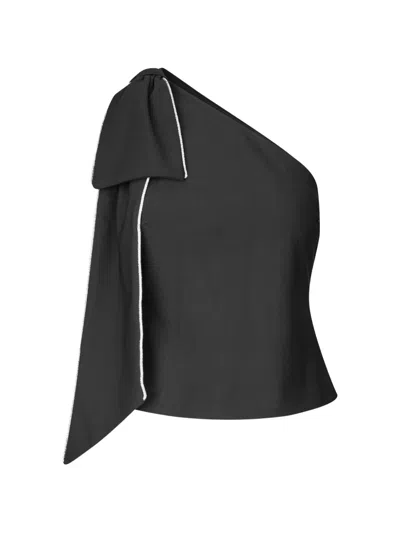 Rotate Birger Christensen One-shoulder Bow-detail Blouse In Black