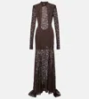 Rotate Birger Christensen Open-back Floral Lace Gown In Brown
