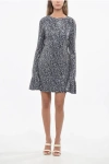 Rotate Birger Christensen Open Back Sequined Flared Dress With Poet Sleeve In Gray