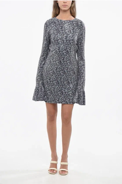 Rotate Birger Christensen Open Back Sequined Flared Dress With Poet Sleeve In Gray
