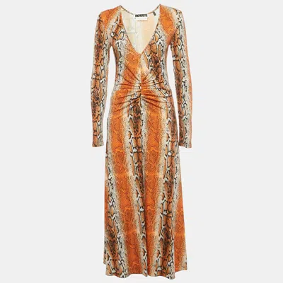 Pre-owned Rotate Birger Christensen Orange Python Print Sequin Jersey Maxi Dress S