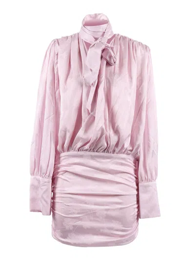 Rotate Birger Christensen Orchid Ice Bow Gathered Mini Dress In Pink