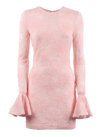 Rotate Birger Christensen Pink Dress With Drop-neck On The Back And All-over Floral Embroidery In Fabric Woman