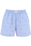 Rotate Birger Christensen Logo-print Striped Shorts In Blue