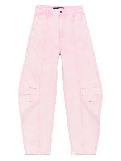 Rotate Birger Christensen Womens Light Pink Denim Cargo Barrel-leg Mid-rise Jeans