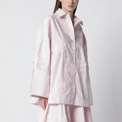 Rotate Birger Christensen Oversized Orchid Pink Shirt With Floral Embroidery
