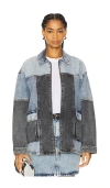 Rotate Birger Christensen Oversized Patchwork Jacket In Medium Blue Denim