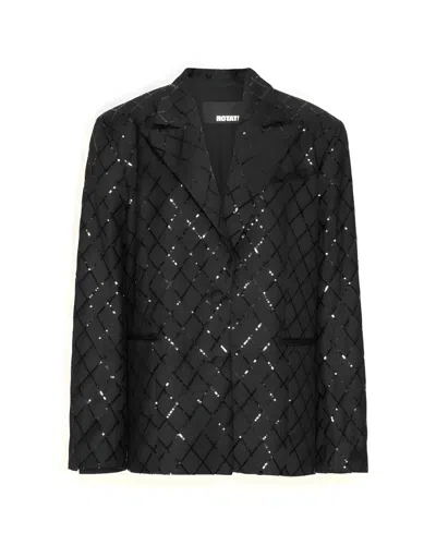 Rotate Birger Christensen Oversized Sequin Blazer In Black