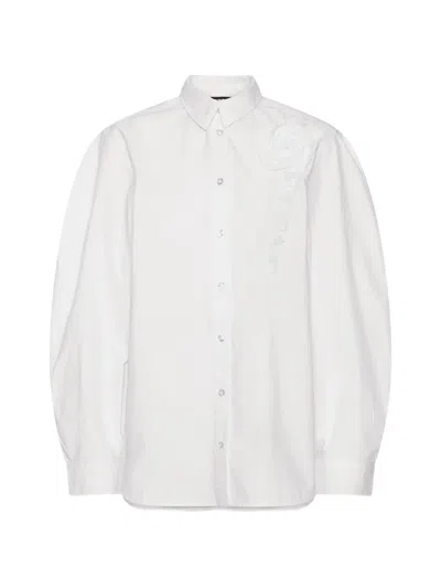 Rotate Birger Christensen Rotate Oversized Cotton Shirt With Button Closure And Shoulder Detail In White