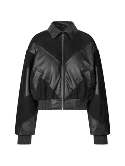 Rotate Birger Christensen Panelled Leather Jacket In Black