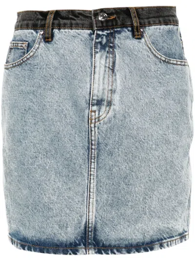 Rotate Birger Christensen Patchwork Mini Skirt In Medium Blue Denim