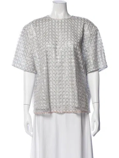 Pre-owned Rotate Birger Christensen Patterned Crew Neck Top W/ Tags In White
