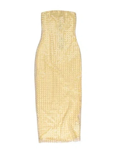 Pre-owned Rotate Birger Christensen Patterned Knee-length Dress W/ Tags In Yellow