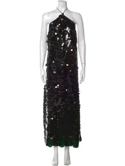 Pre-owned Rotate Birger Christensen Patterned Long Dress In Black