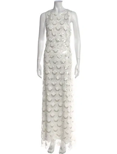 Pre-owned Rotate Birger Christensen Patterned Long Dress W/ Tags In White