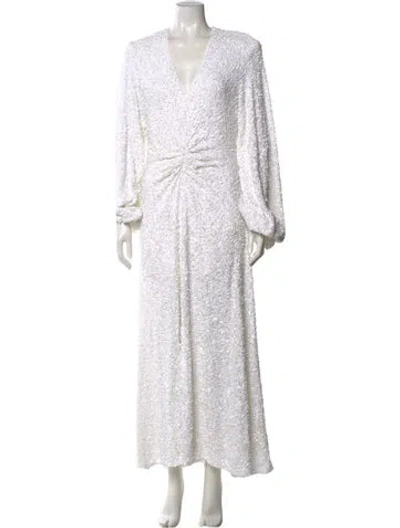 Pre-owned Rotate Birger Christensen Patterned Long Dress In White