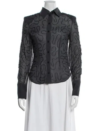 Pre-owned Rotate Birger Christensen Patterned Long Sleeve Blouse W/ Tags In Grey