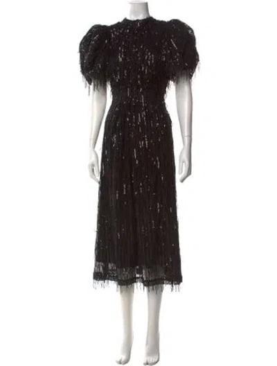 Pre-owned Rotate Birger Christensen Patterned Midi Length Dress In Black