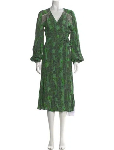 Pre-owned Rotate Birger Christensen Patterned Midi Length Dress W/ Tags In Green