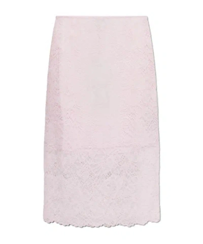 Rotate Birger Christensen Lace-overlay Scalloped-edge Midi Skirt In Pink